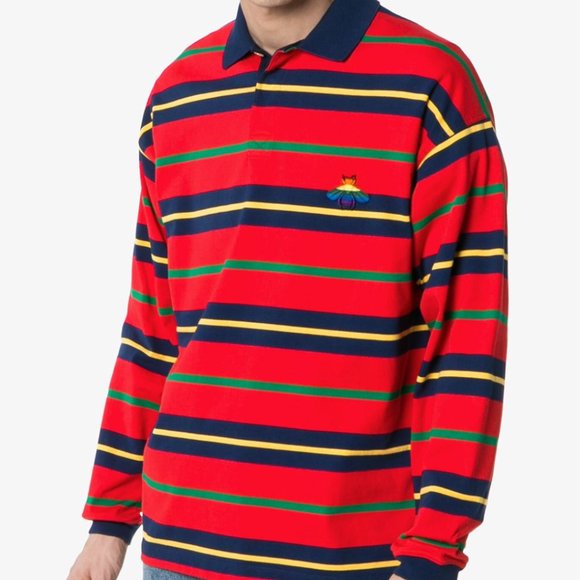Gucci Striped Long Sleeve Polo with Bee in Red NEW WITH TAGS - Picture 6 of 9
